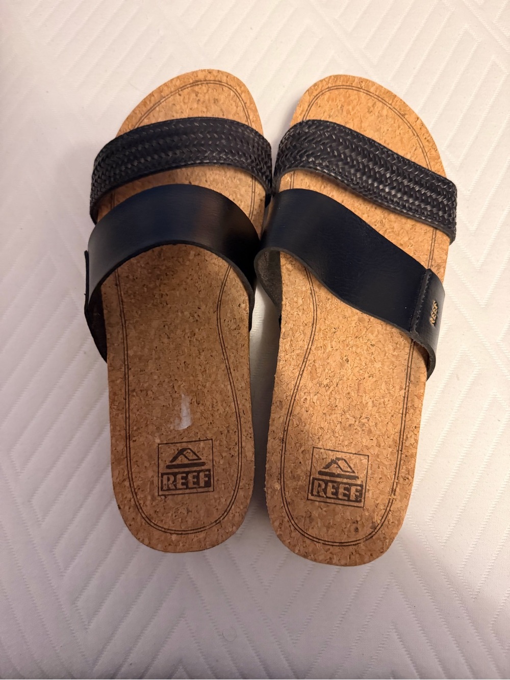 Reef Black Cork Double-Strap Slide Sandals